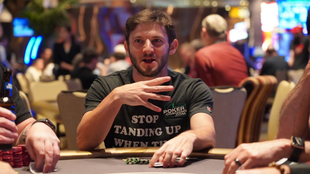 Jonathan Jaffe talking at the poker table at the PokerCoaching.com meet-up game.