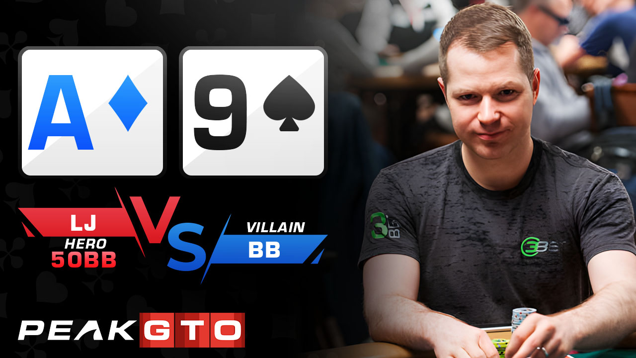 Playing A♦9♠ as a Three-Street Bluff – LJ vs BB in a 50bb MTT