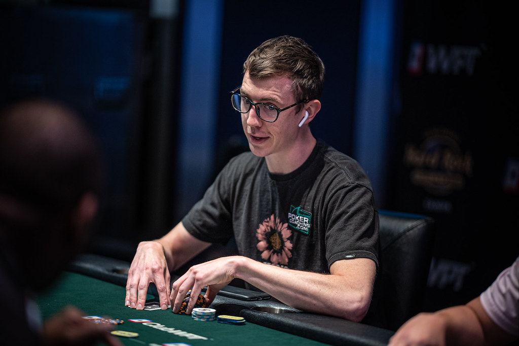 Professional poker player, WSOP Circuit ring winner and PokerCoaching.com coach Brock Wilson playing in a live poker tournament.